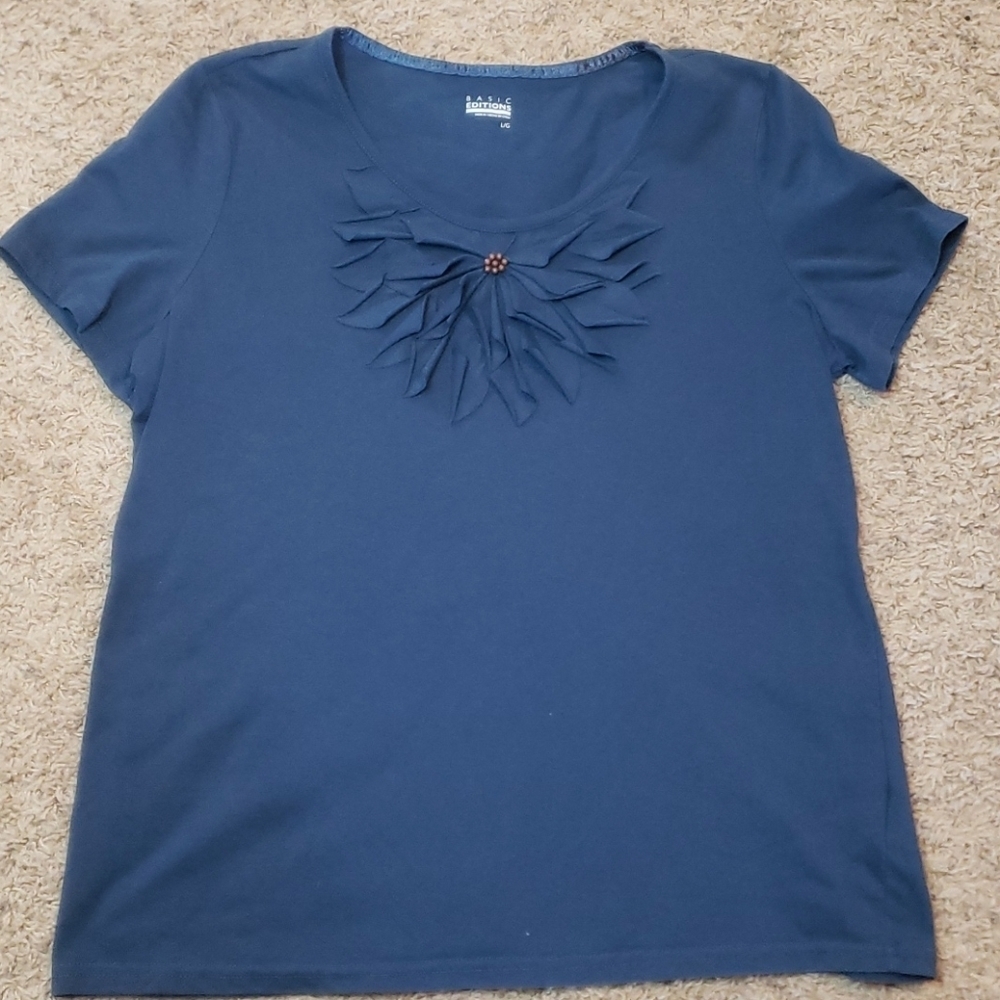 Basic Editions Blue Floral Top Size Large